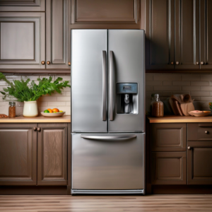 Refrigerador con puertas cerradas en cocina 